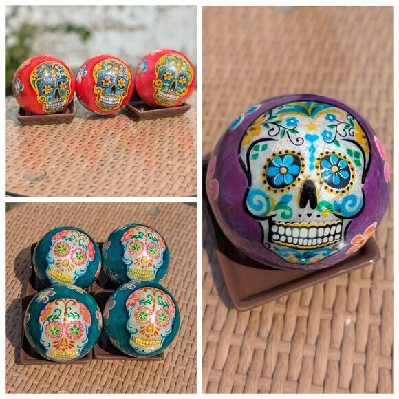 Pier 1 Day of the Dead Sugar Skulls LOT OF 8 Decorative Balls Halloween Skulls - Picture 1 of 13